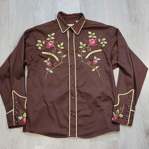 Panhandle Slim Retro Western Men Medium Embroidered Cowboy Shirt Snap Flowers